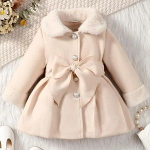 Toddler girls belted fur trim pea coat